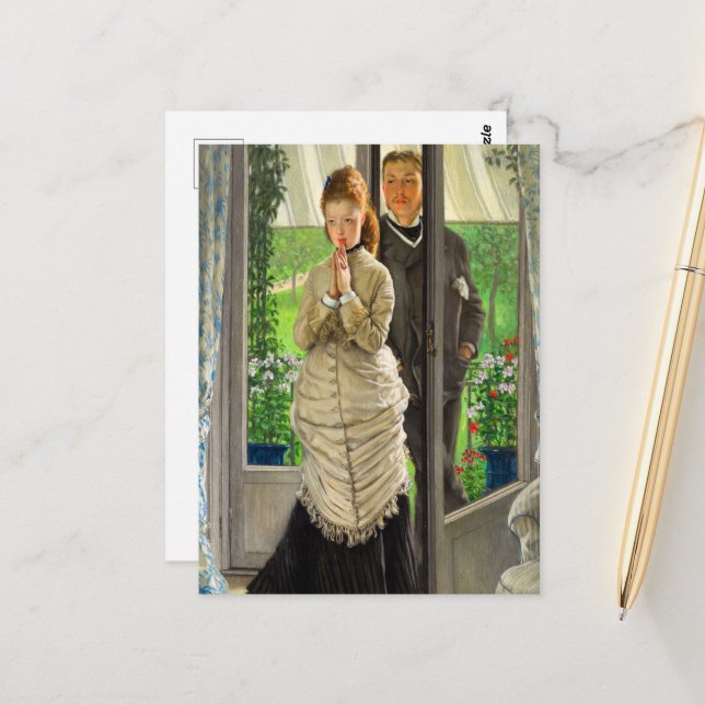 Carte Postale Deux figures à la porte, La proposition de J. Tiss (Devant/Arrière en situation)