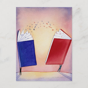 Carte Postale Deux figures tenant des livres au-dessus des têtes