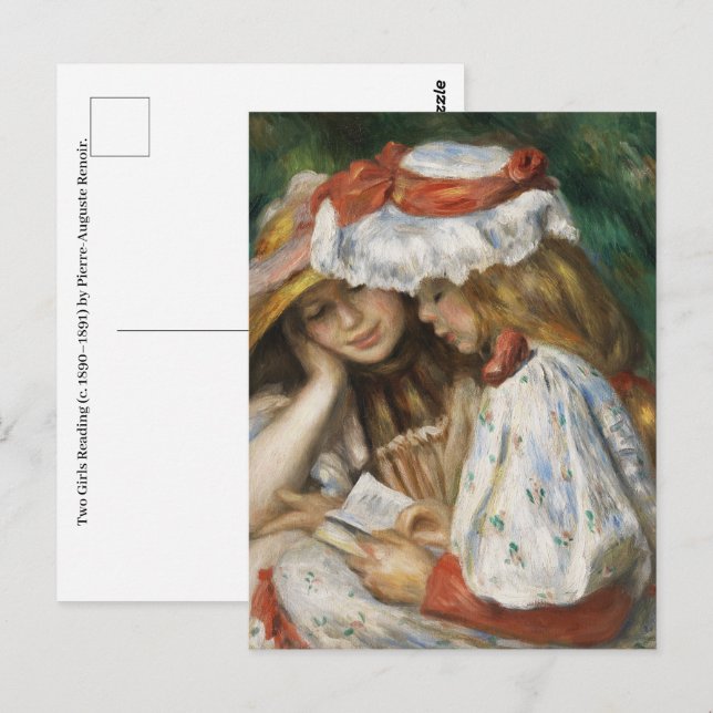 Carte Postale Deux Filles Lecture par Pierre-Auguste Renoir. (Devant / Derrière)