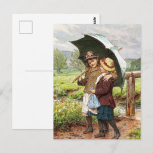 Carte Postale Deux filles vintage sous un parapluie