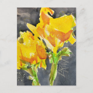Carte Postale Deux Fleurs Jaunes Crayon résiste à la peinture #2