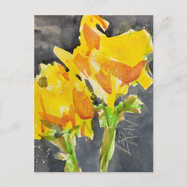 Carte Postale Deux Fleurs Jaunes Crayon résiste à la peinture #2 (Devant)
