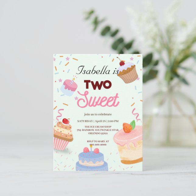 Carte Postale Deux gâteaux sucrés Sprinkle 2e anniversaire fille (Debout devant)