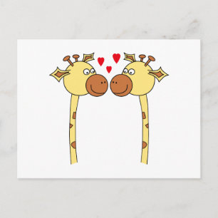 Carte Postale Deux Giraffes aux Coeurs d'Amour Rouge. Dessin