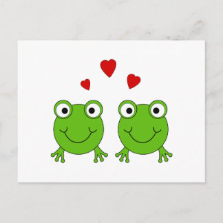 Carte Postale Deux grenouilles vertes au coeur rouge.