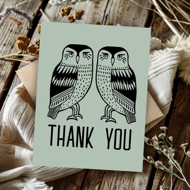 Carte Postale Deux Hiboux Mignon Simple Chic REMERCIEMENTS PERSO (Twin Owls Cute Simple Chic CUSTOM Thank You Postcard
)