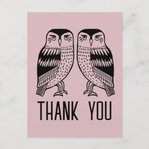 Carte Postale Deux Hiboux Mignons Simple Chic REMERCIEMENTS PERS
