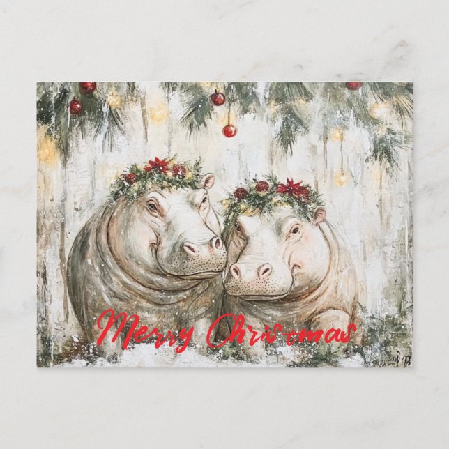 Carte Postale Deux hippopotames joyeux (Devant)