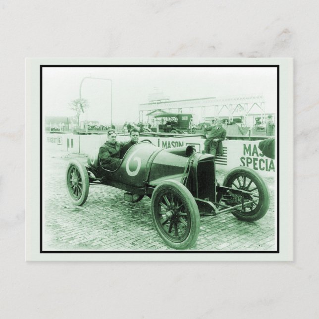 Carte Postale Deux hommes en voiture de course antique n° 6 Indy (Devant)