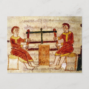 Carte Postale Deux hommes sciant du bois, de 'De Universo'