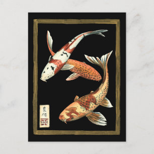 Carte Postale Deux Japonais Koi Goldfish sur un Arrière - plan n