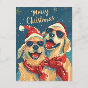 Carte Postale Deux Labrador avec lunettes de soleil Joyeux Noël
