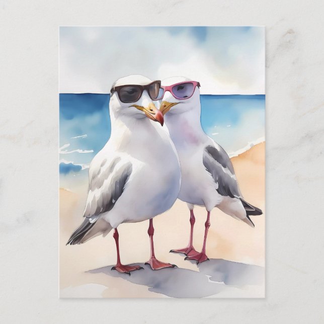 Carte Postale Deux Mignons Mouettes En Amour (Devant)