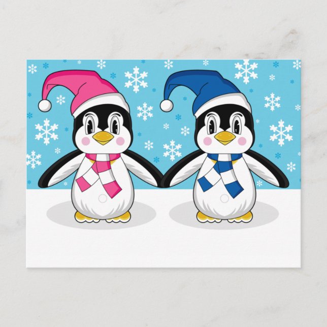 Carte postale Deux mignons pingouins (Devant)