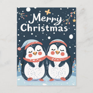 Carte Postale Deux mignons pingouins Joyeux Noël
