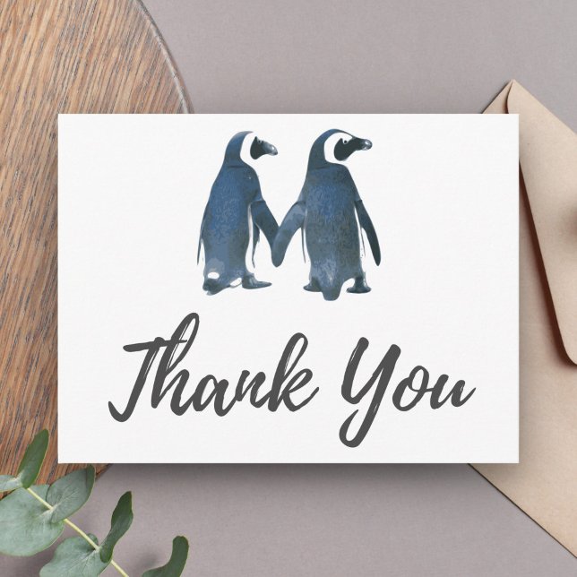 Carte Postale Deux mignons pingouins | Merci Mariage romantique (Créateur téléchargé)