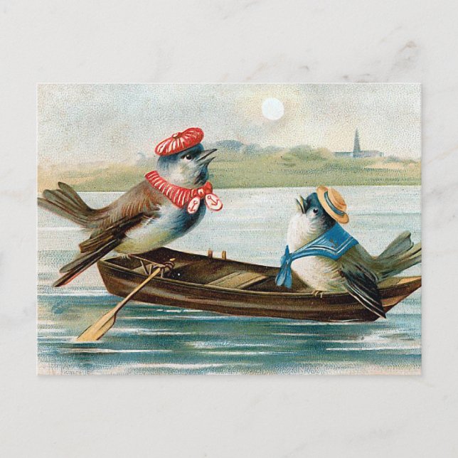 Carte Postale Deux oiseaux dans un bateau (Devant)