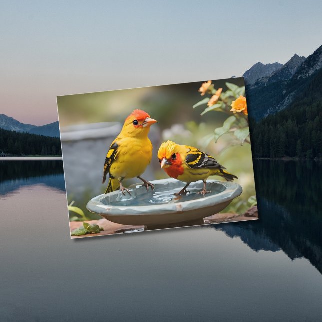 Carte Postale Deux oiseaux de l'Ouest Tanager debout dans le bai (Créateur téléchargé)