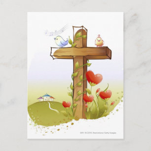 Carte Postale Deux oiseaux perchés sur une croix