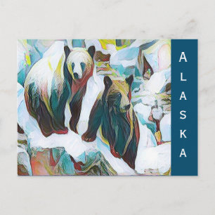 Carte Postale Deux ours Brown en hiver Art Alaska