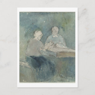 Carte Postale Deux paysans à la table, vers 1874 (avec papier)