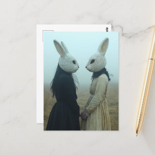 Carte Postale Deux personnes dans des masques de lapin dans le b