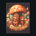 Carte Postale Deux petites filles elfes mignonnes<br><div class="desc">Deux petites filles lutins mignonnes sous les champignons dans la forêt en train de s'amuser. Conception mignonne de couleur marron deux elfes dans la forêt décoration marron, conception mignonne pour cadeaux de fête de bébé, pour accessoires de bébé, bavoirs de bébé couvertures de bébé rot de bébé, vêtements de bébé....</div>