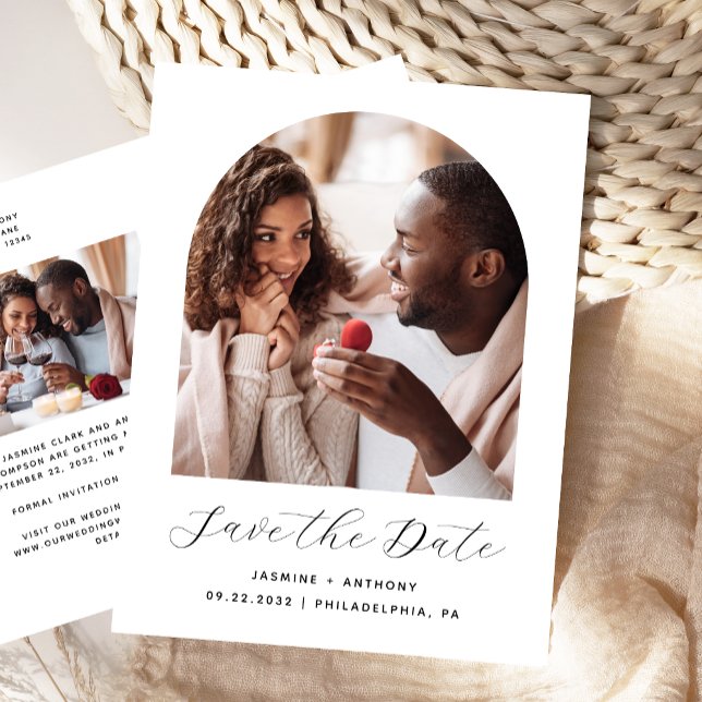Carte Postale Deux Photo Arche Noir Blanc Code QR Save the Date (Créateur téléchargé)
