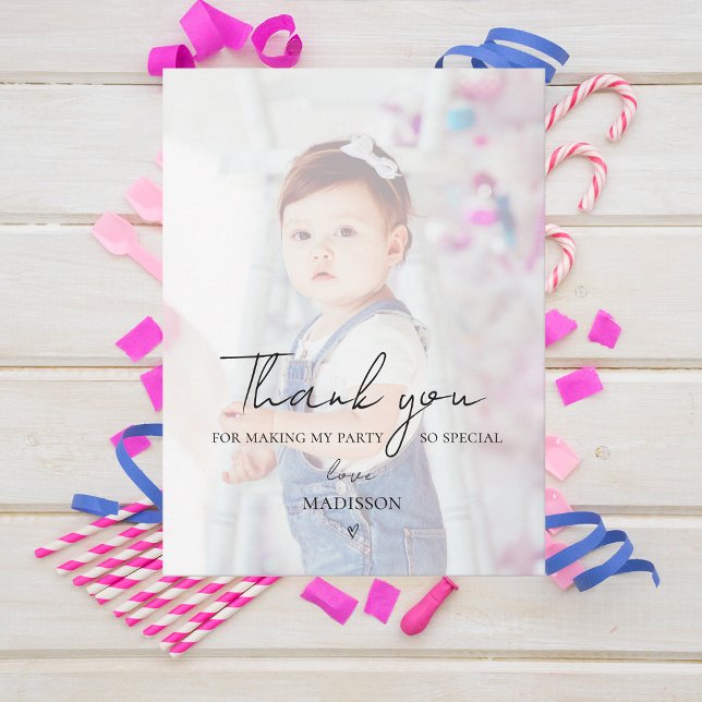 Carte Postale Deux photos minimalistes Merci d'anniversaire (Minimalist Two Photo First Birthday Thank you Postcard)