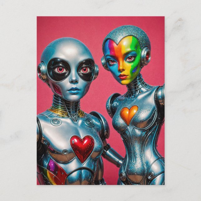 Carte Postale Deux robots dans la Fierté de l'amour (Devant)