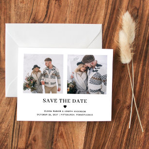 Carte Postale Deux textes photo et coeur   Save the date