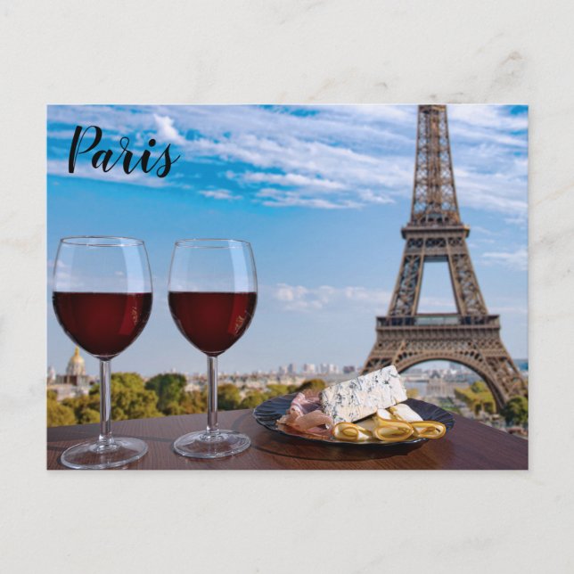 Carte Postale Deux verres de vin en café à Paris (Devant)