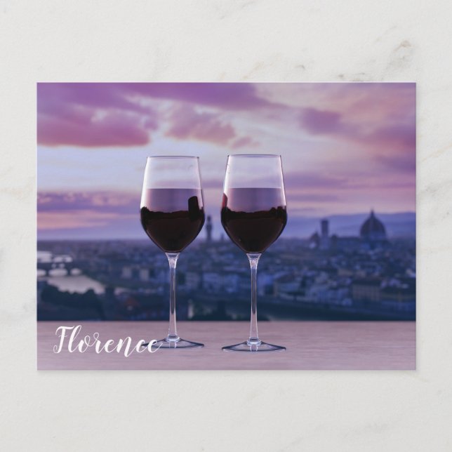 Carte Postale Deux verres de vin rouge sur la ligne d'horizon de (Devant)