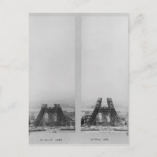 Carte Postale Deux vues sur la construction de l'Eiffel