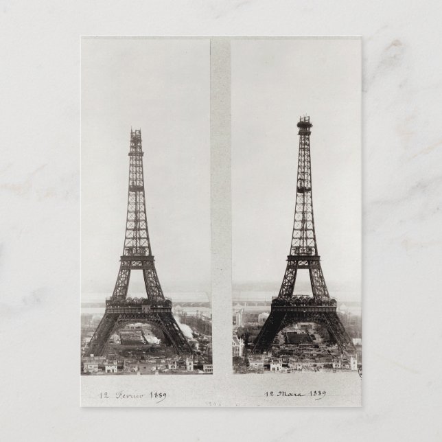 Carte Postale Deux vues sur la construction de l'Eiffel (Devant)