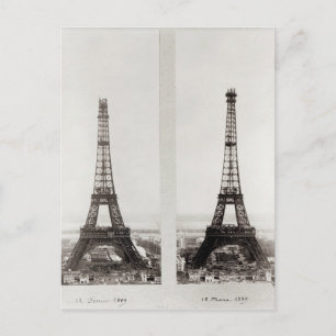 Carte Postale Deux vues sur la construction de l'Eiffel