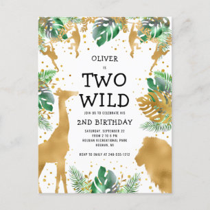 Carte Postale Deux Wild 2e anniversaire fête Green Gold Safari