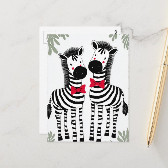 Carte Postale Deux Zèbres Mignons (Devant/Arrière en situation)