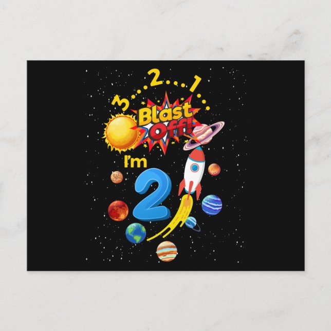 Carte Postale Deuxième anniversaire Décollage de la fusée d'astr (Devant)
