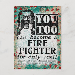 Carte Postale Devenez un pompier - Drôle de publicité vintage