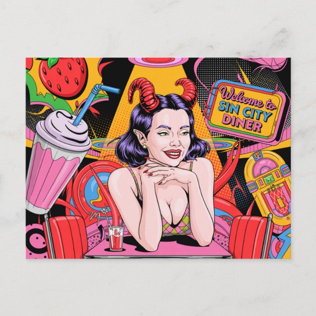 Carte Postale Devilish Woman au Retro Diner Comic Book (Devant)