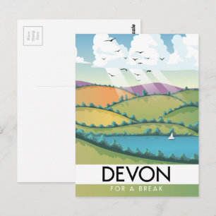 Carte Postale Devon "pour une pause" affiche de voyage d'été