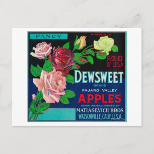 Carte Postale Dewsweet Apple Crate LabelWatsonville, CA
