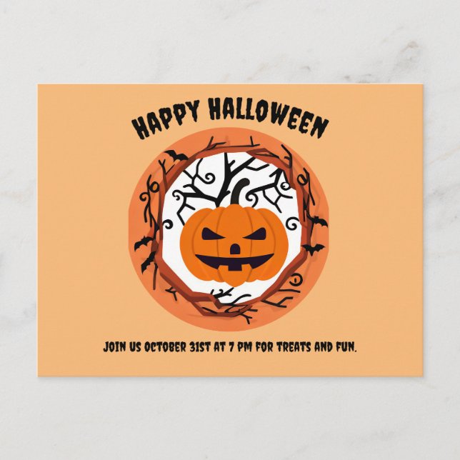 Carte postale d'Halloween Citrouille Effrayante  (Devant)