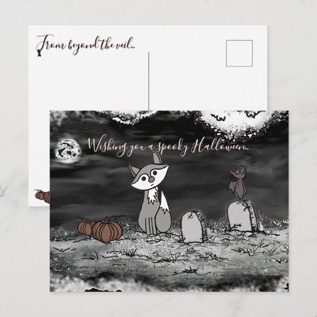 Carte postale d'Halloween du cimetière de Fig & Bl (Devant / Derrière)
