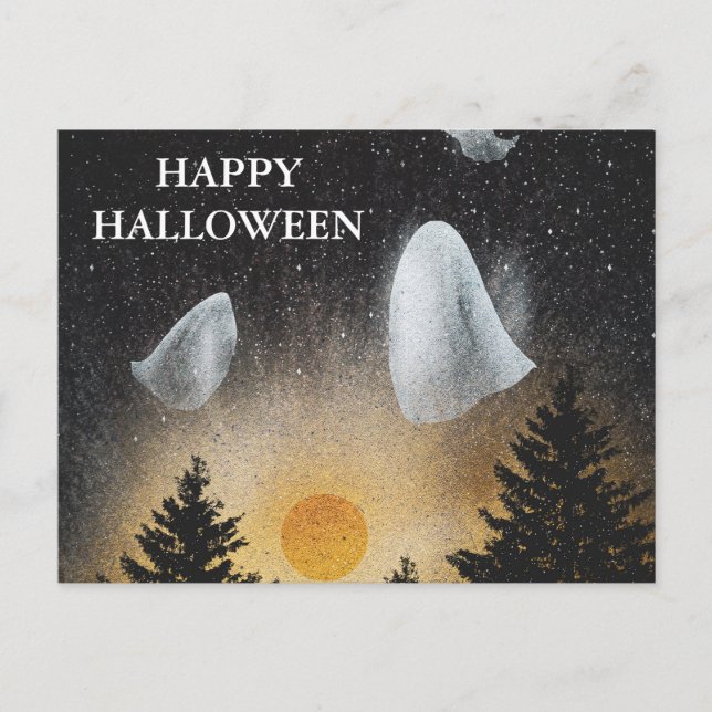 Carte postale d'Halloween effrayante avec des hibo (Devant)