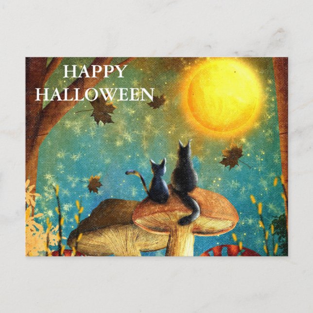 Carte postale d'Halloween effrayante avec des hibo (Devant)
