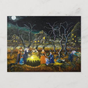 Carte postale d'Halloween, sorcières autour du cha