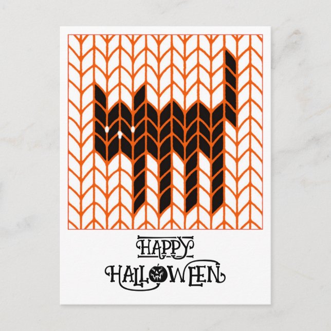 CARTE POSTALE D'HALLOWEEN TRICOT CHAT NOIR (Devant)
