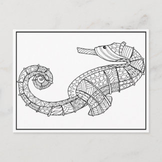 Carte postale d'Hippocampe - Carte à colorier